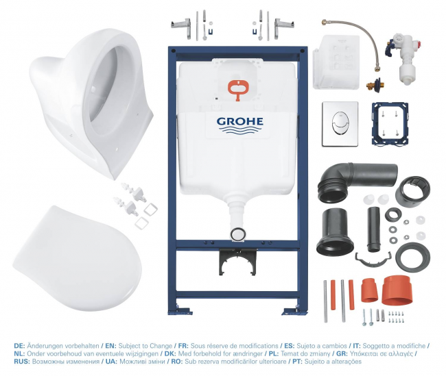 Система инсталляции, GROHE Solido Perfect, набор 4 в 1 с подвесным унитазом и панелью смыва Skate Air