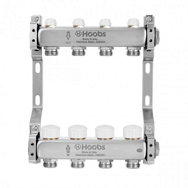 Комплект коллекторов Hoobs, нерж. ст., с термостат. клапанами, с отсечными + кронштейны, 1"х3/4"-2 вых. Комплект коллекторов Hoobs, нерж. ст., с термостат. клапанами, с отсечными + кронштейны, 1"х3/4"-2 вых.