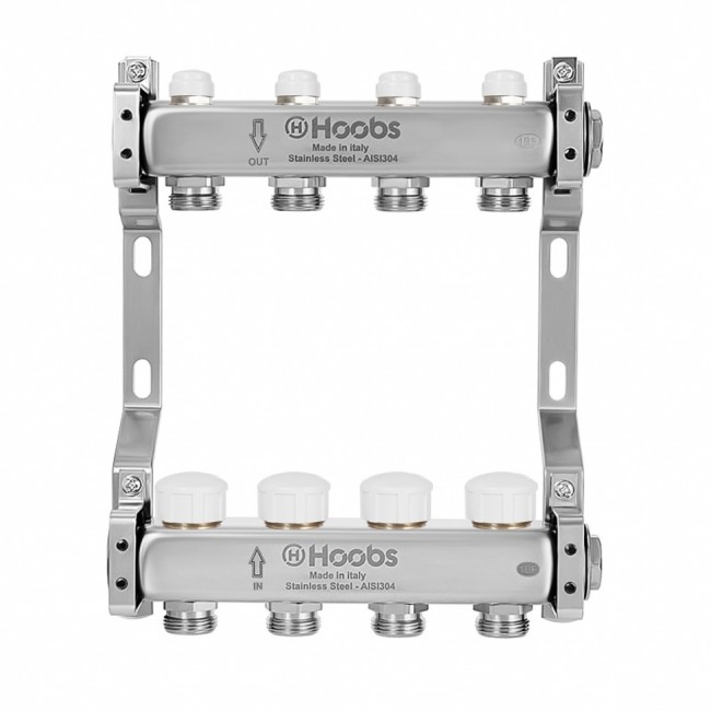 Комплект коллекторов Hoobs, нерж. ст., с термостат. клапанами, с отсечными + кронштейны, 1"х3/4"-8 вых. Комплект коллекторов Hoobs, нерж. ст., с термостат. клапанами, с отсечными + кронштейны, 1"х3/4"-8 вых.