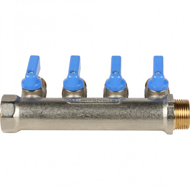 Коллектор 4 отвода с шаровыми кранами STOUT 3/4" 1/2"(синие ручки) (SMB 6201 341204) Коллектор 4 отвода с шаровыми кранами STOUT 3/4" 1/2"(синие ручки) (SMB 6201 341204)