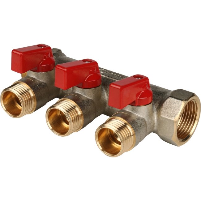 Коллектор 3 отвода с шаровыми кранами STOUT 3/4" 1/2" (красные ручки) (SMB 6200 341203) Коллектор 3 отвода с шаровыми кранами STOUT 3/4" 1/2" (красные ручки) (SMB 6200 341203)