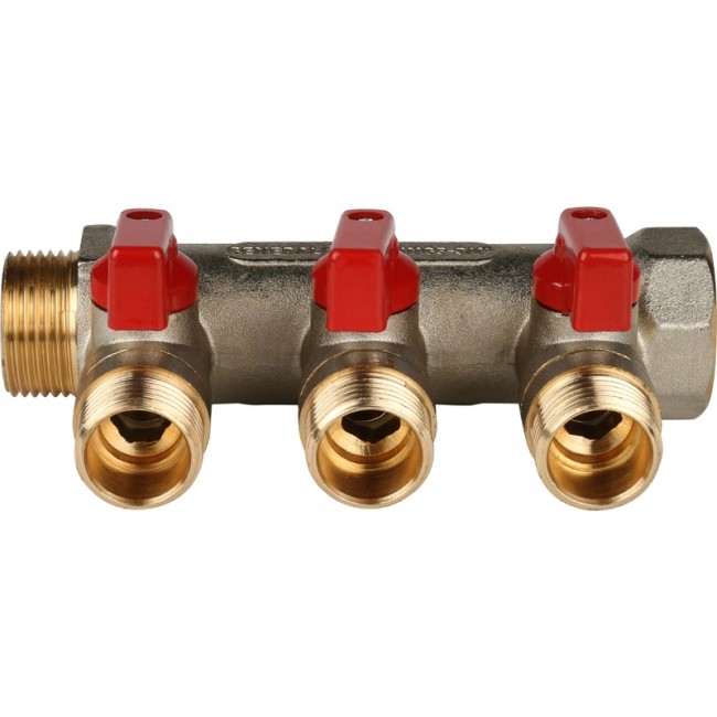 Коллектор 3 отвода с шаровыми кранами STOUT 3/4" 1/2" (красные ручки) (SMB 6200 341203) Коллектор 3 отвода с шаровыми кранами STOUT 3/4" 1/2" (красные ручки) (SMB 6200 341203)